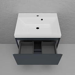 Style Line Тумба с белой раковиной Манхэттен 60 Plus эмаль графит матовая – фотография-4